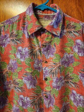 Men's Large Island Republic Vintage Floral Hawaiian 100% Silk Short Sleeve Shirt
